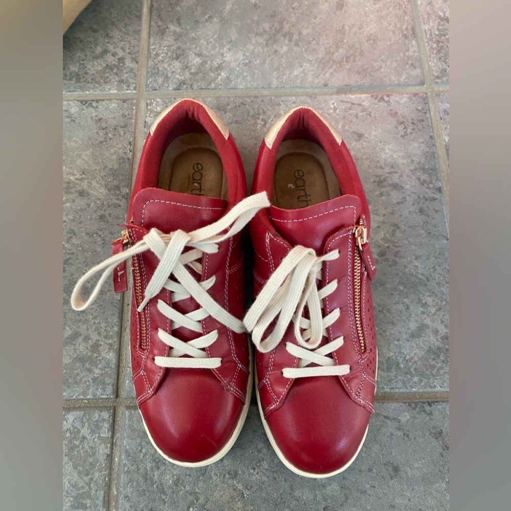 Earth Origins Womens Etta Red Casual Lace-Up Sneakers With Side Zipper 10W